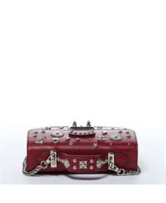 Burgundy Studded Leather Crossbody Bag Small Designer Purse with Top Handle and Embellishments for Women