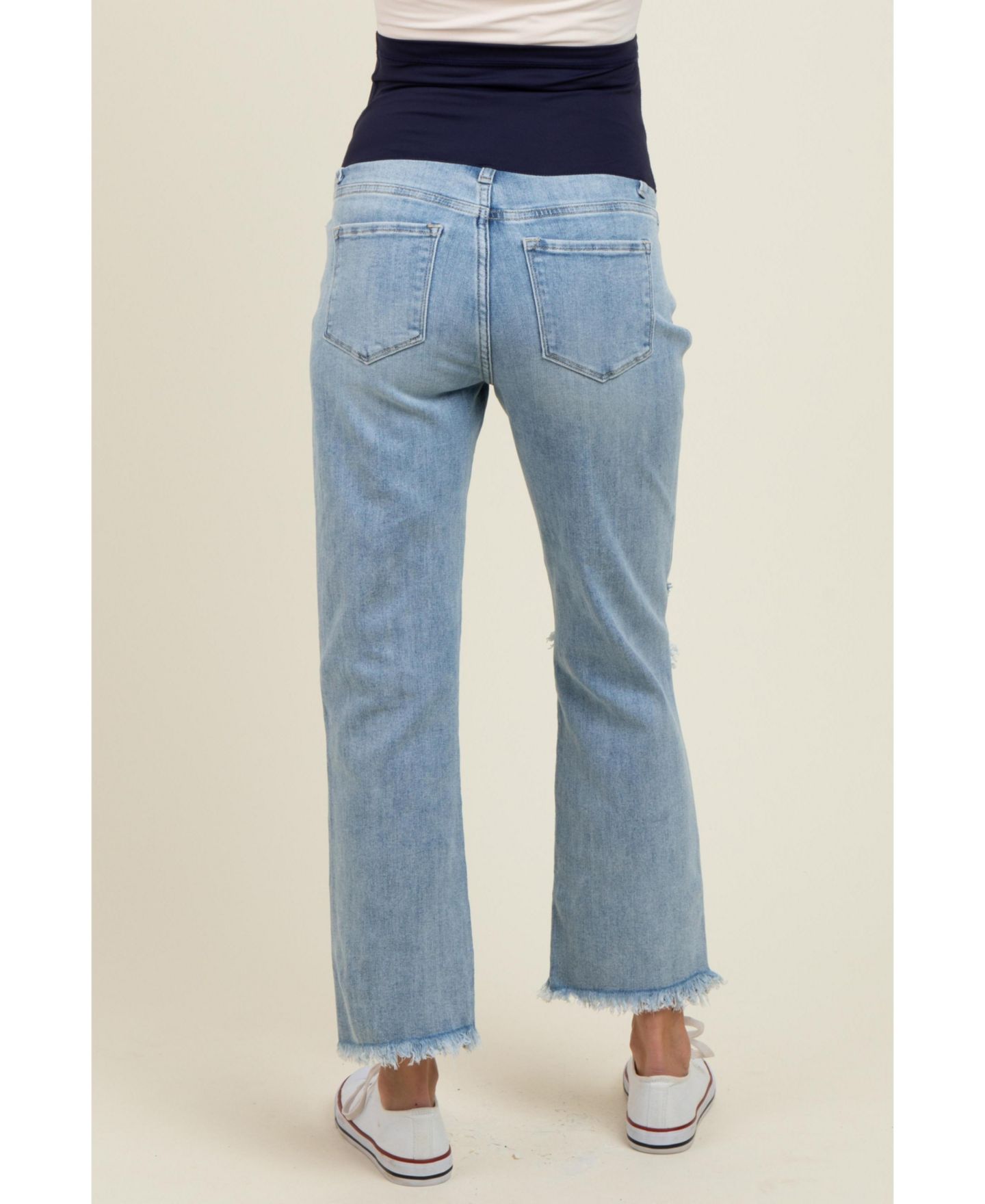 Женские джинсы Pinkblush Light Blue Ripped Knee Fringe Hem Straight Leg Ankle, цвет: Светлый синий — фото 3