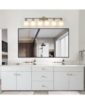 6-Light Golden Bathroom Vanity Light Fixture, Frosted Glass Shades, Modern Wall Mounted Lighting