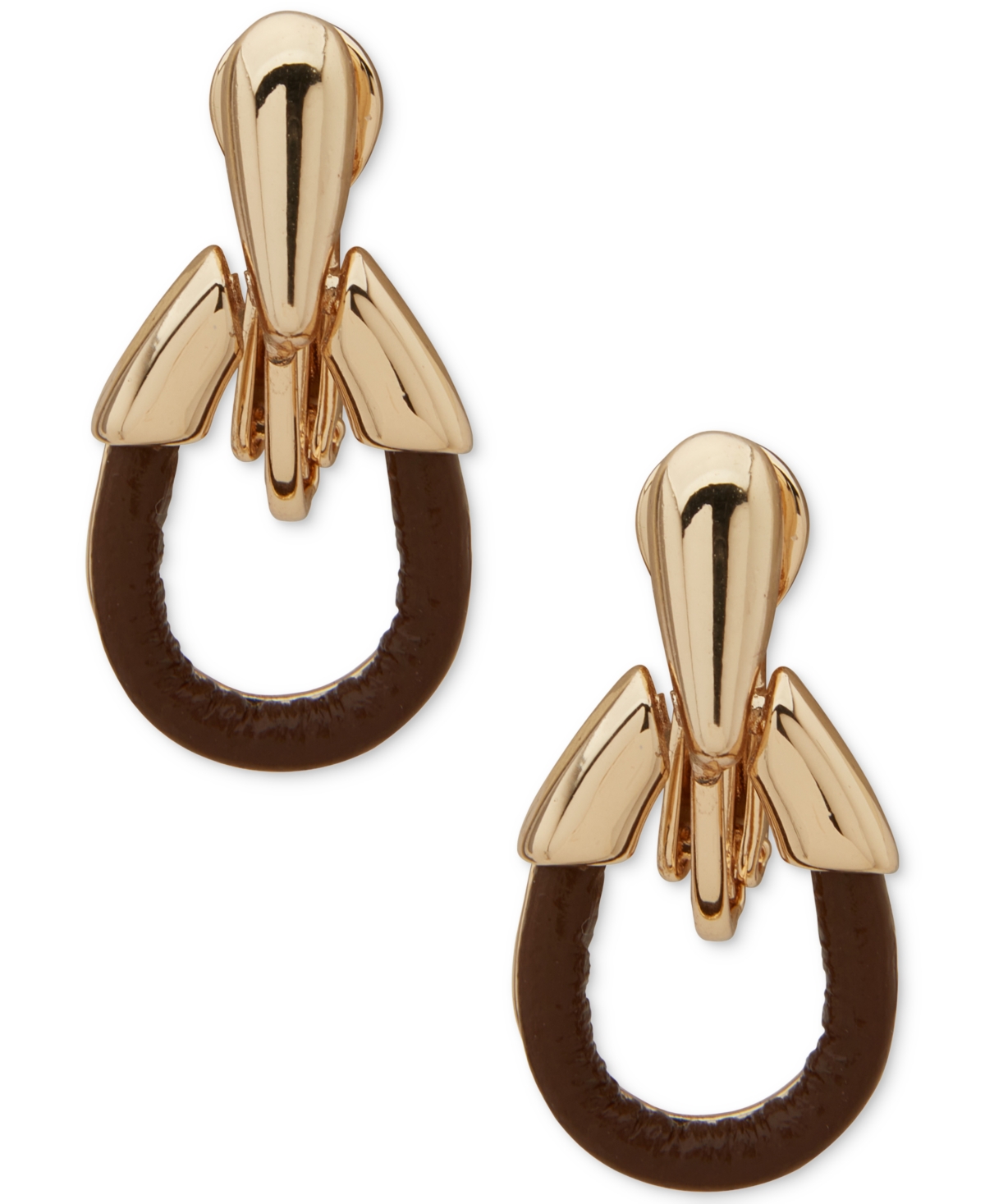 Anne Klein Leather Gold-tone Teardrop Drop Earrings In Gold