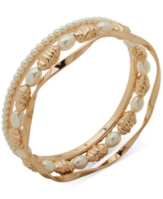 Anne Klein - Boxed Gold Tone 3 PC Textured Bangle Set