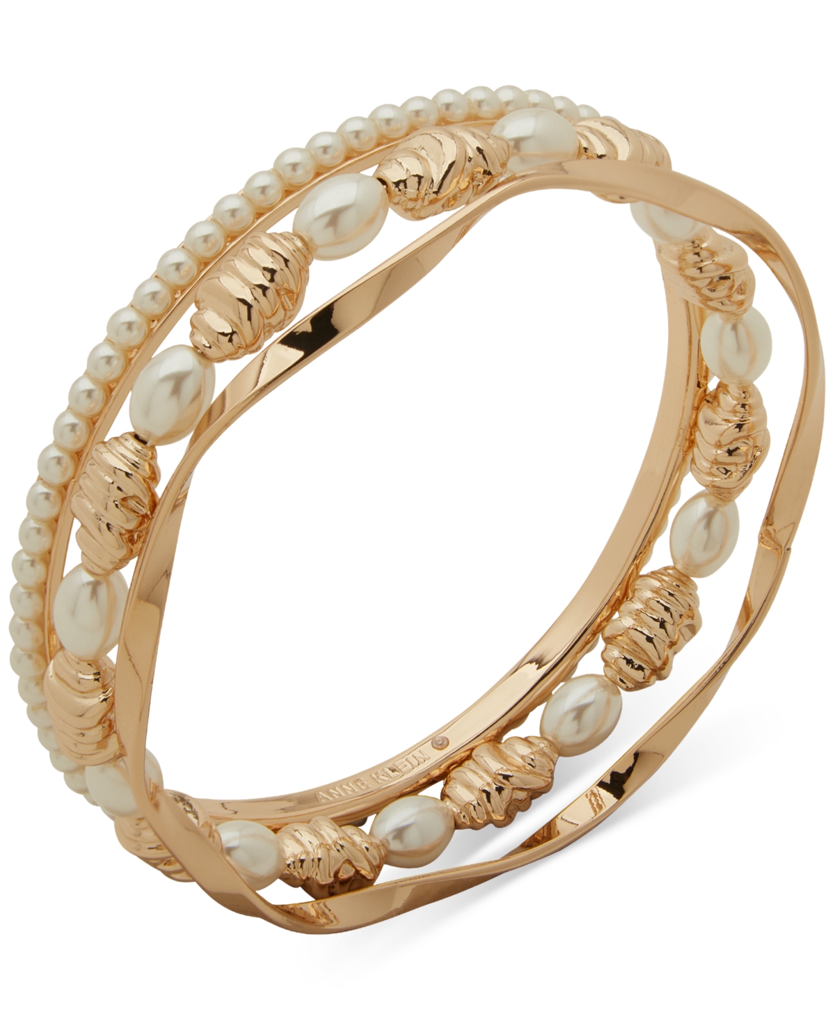 Anne Klein 3-pc. Imitation Pearl Gold-tone Texture Bangle Set In White