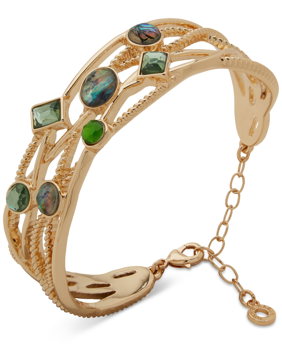 Anne Klein Gold-tone Multirow Stationed Stones Cuff Bracelet In Multi