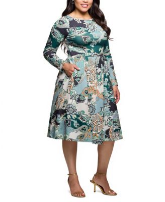 Plus Size Long Sleeve Midi Dress