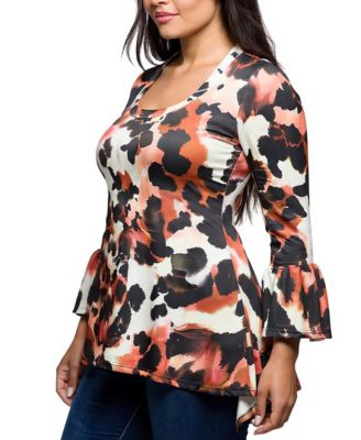 Plus Size Scoop Neck Bell Sleeve Tunic Top