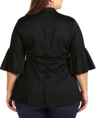 Plus Size Tie Front Bell Sleeve Cardigan Jacket