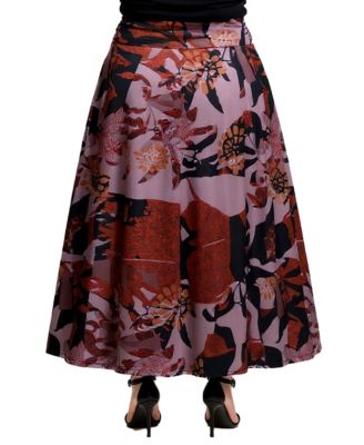 Plus Size Fall Floral Print Maxi Skirts