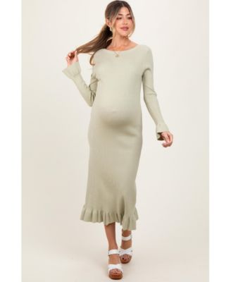 Maternity Ivory Ribbed Knit Bow Back Maxi Dress