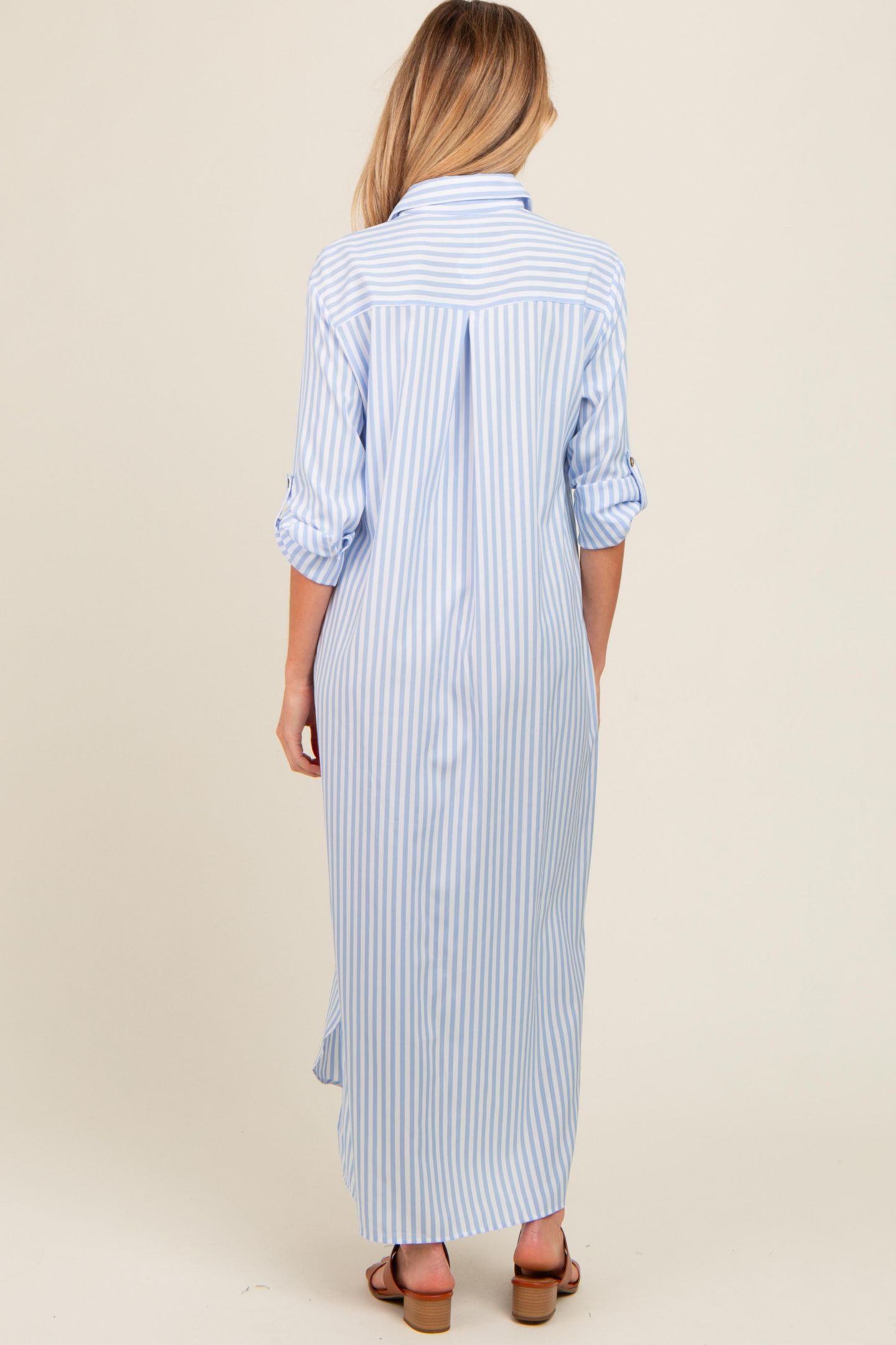 Женское платье Pinkblush Striped Button Down Maxi, цвет: Светлый синий — фото 3