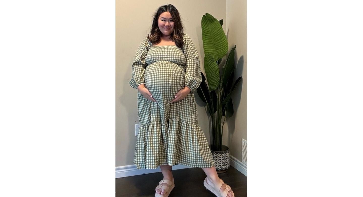 Женское платье Pinkblush Olive Gingham Long Sleeve Midi, цвет: Оливковый зелёный — фото 6