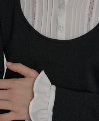 Women's Long Sleeve with Embroidered Bib Sweater