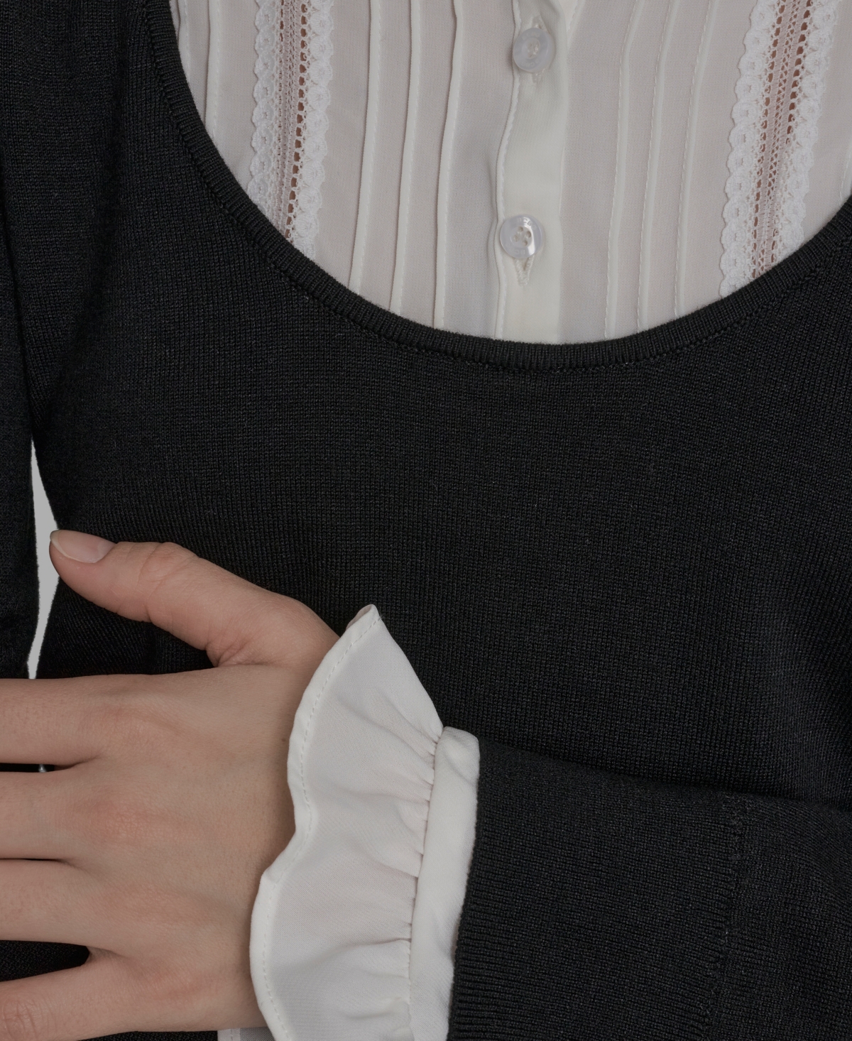 Bcbg Women's Long Sleeve With Embroidered Bib Sweater In Black