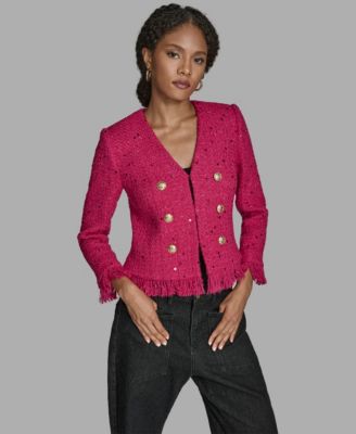 BCBG - Women's V-Neck Fringe Sequin Tween Jacket