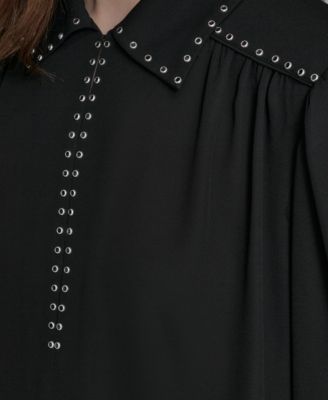 Women's Long Sleeve Embellish Trim Top