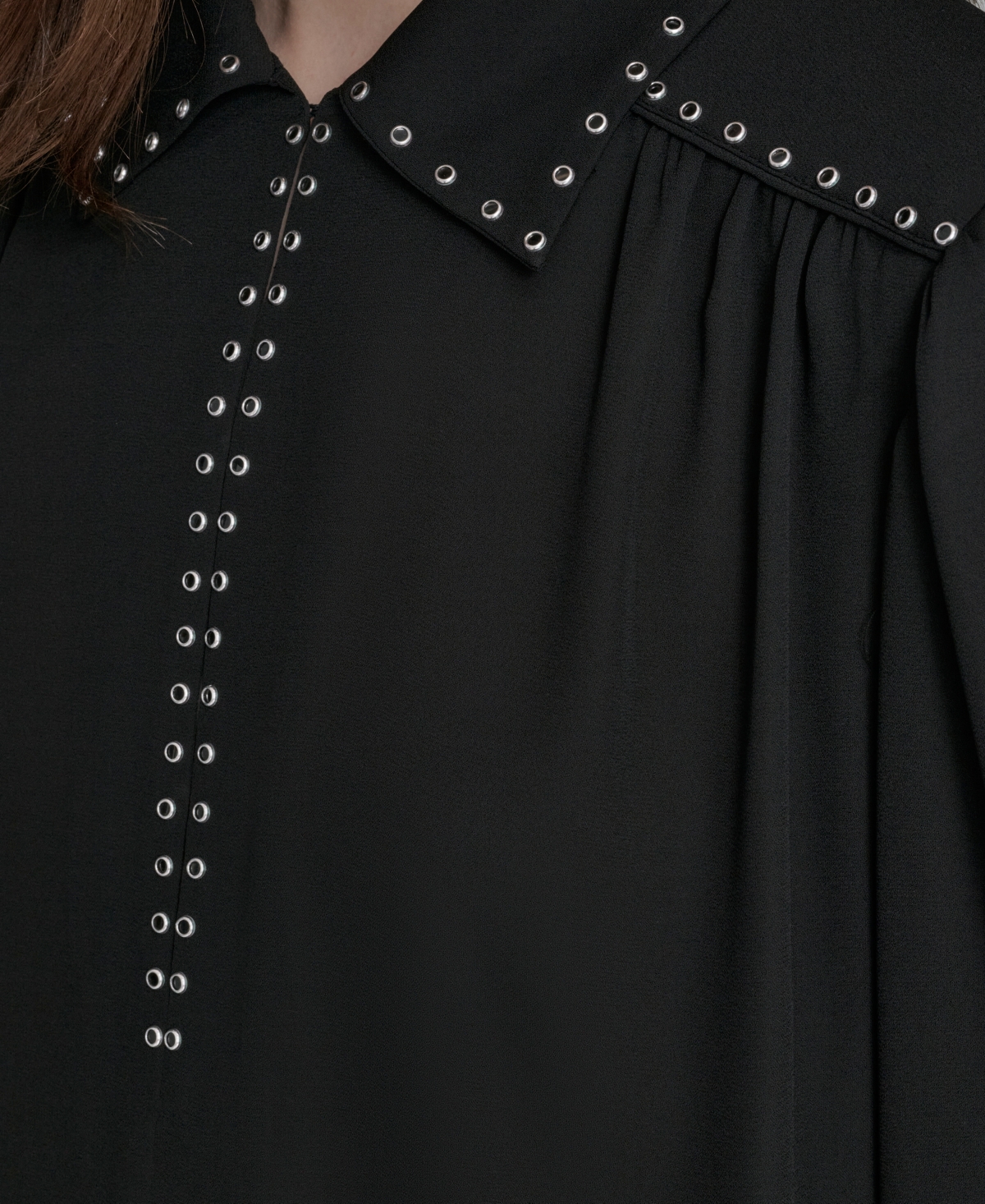 Bcbg Women's Long Sleeve Embellish Trim Top In Black