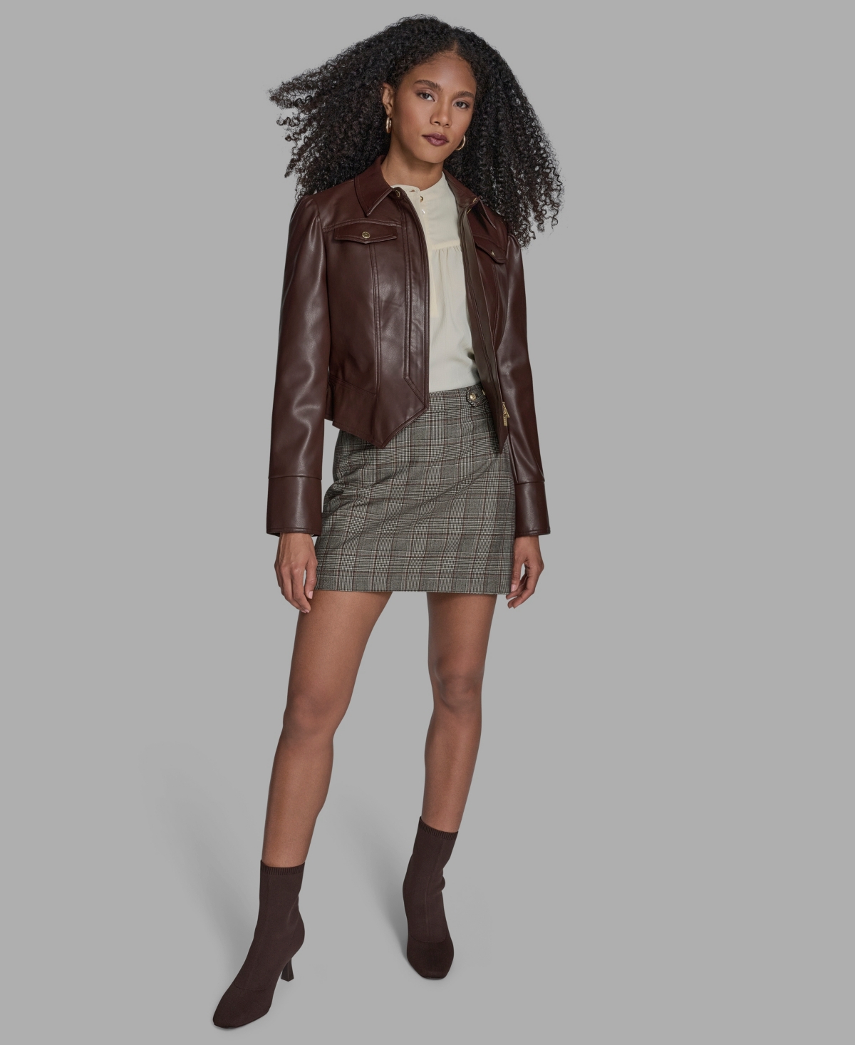 Bcbg Women's Seamed Notch Hem Long Sleeve Jacket In Brown
