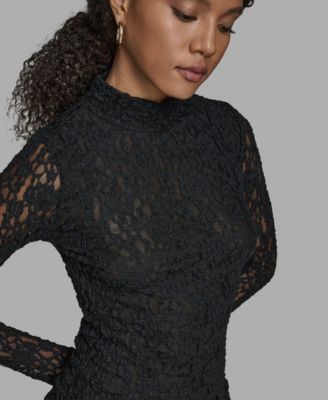 Women's Lace Mock Neck Long Sleeve Top