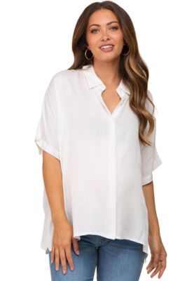 Maternity White Button Up Dolman Short Sleeve Top