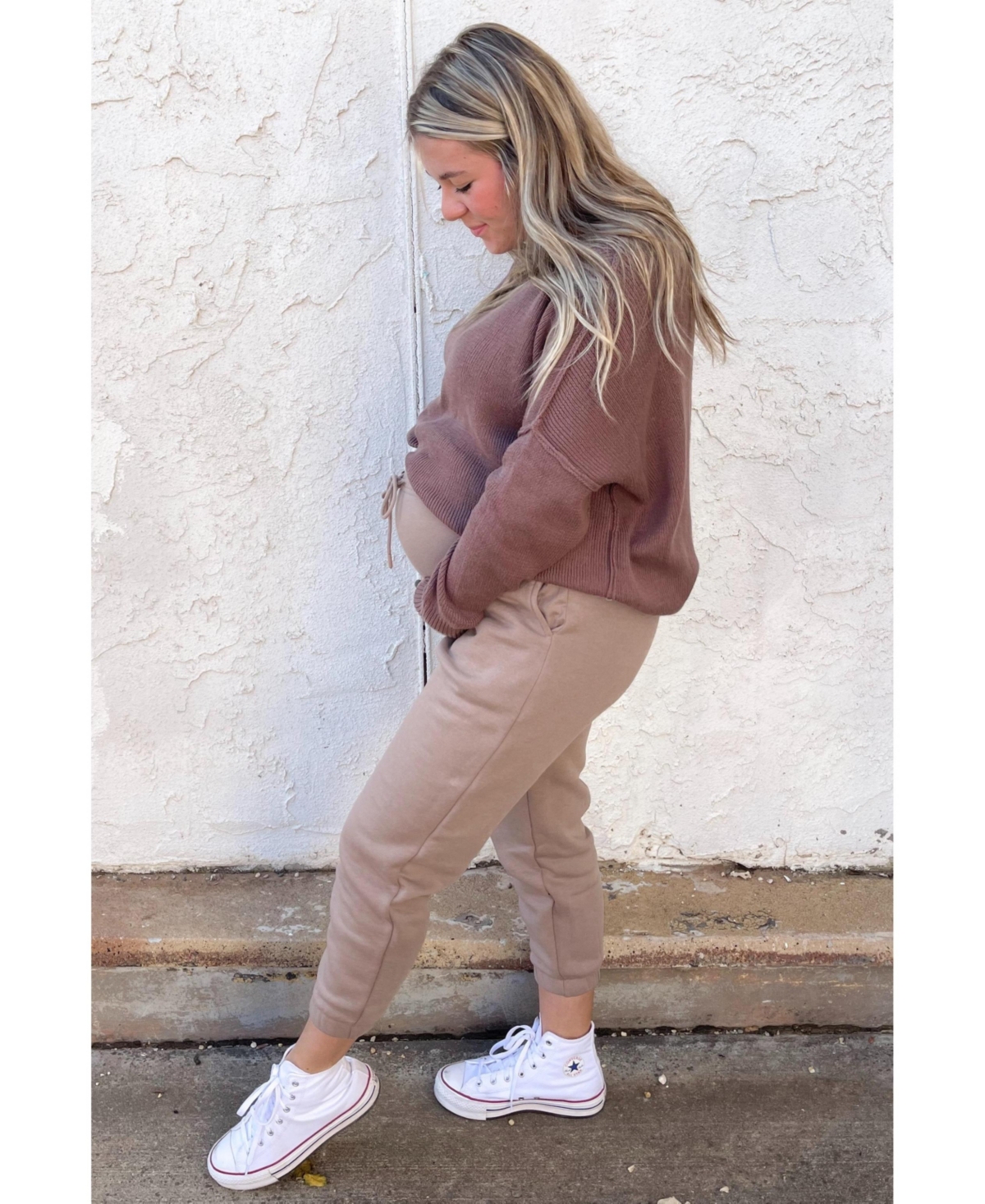 Pinkblush Maternity Brown Exposed Seam Side Slit Sweater