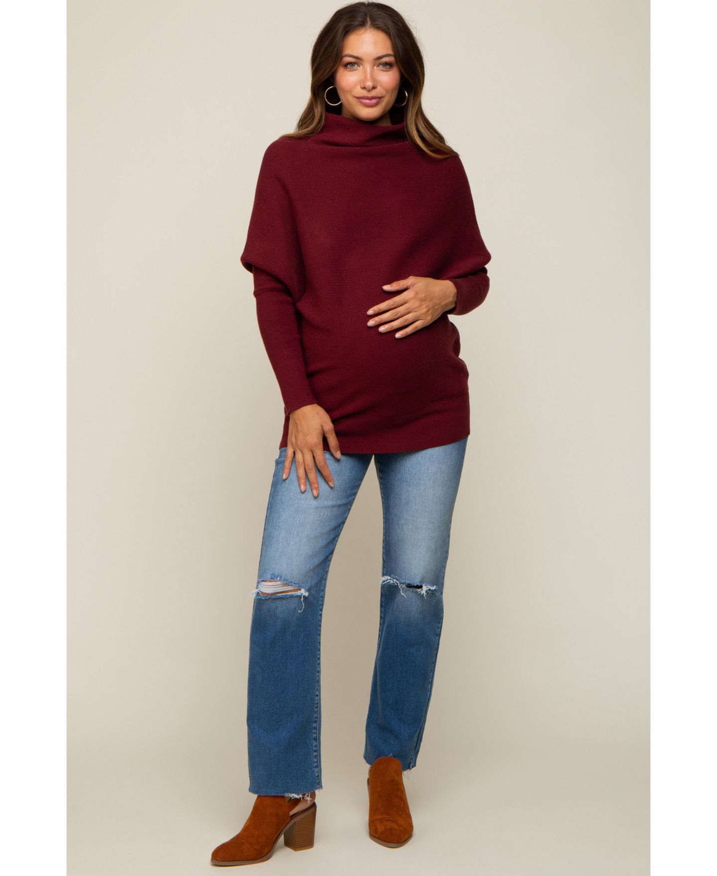 Женский свитер Pinkblush Forest Green Funnel Neck Dolman Sleeve, цвет: Бордовый — фото 3
