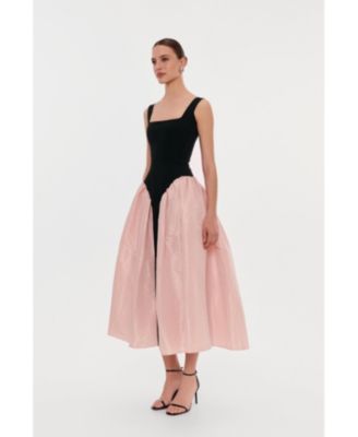 Women's Corset Dress On Straps With A Glossy Midi Skirt