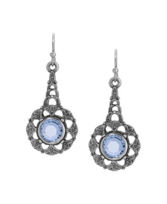 Silver Tone Blue Crystal Drop Earrings