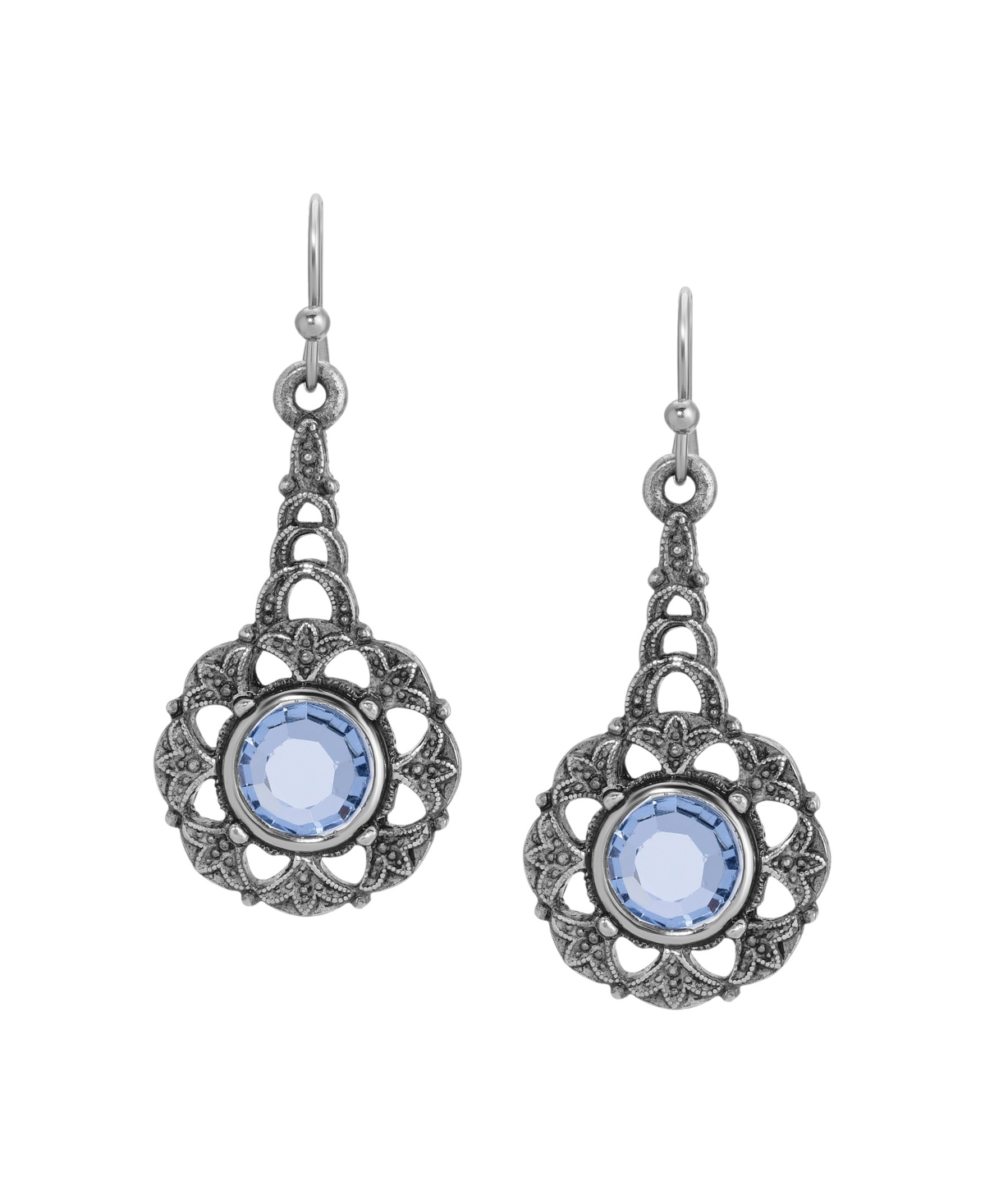 2028 Silver Tone Blue Crystal Drop Earrings In Blue