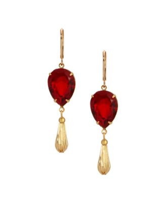Gold Tone Red Teardrop Crystal Earrings