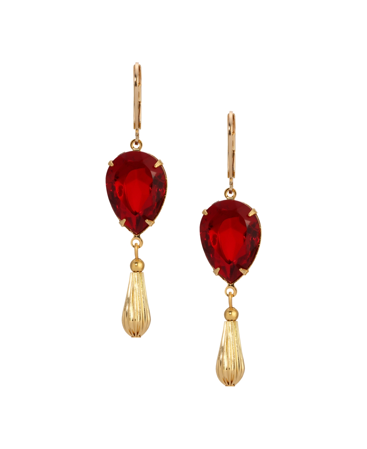 2028 Gold Tone Red Teardrop Crystal Earrings In Red