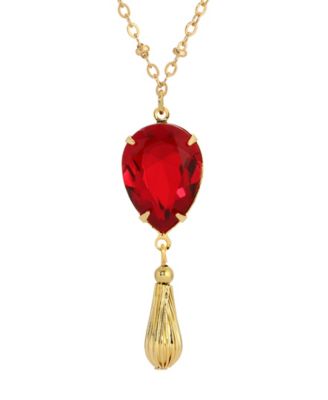 Gold Tone Red Teardrop Crystal Necklace