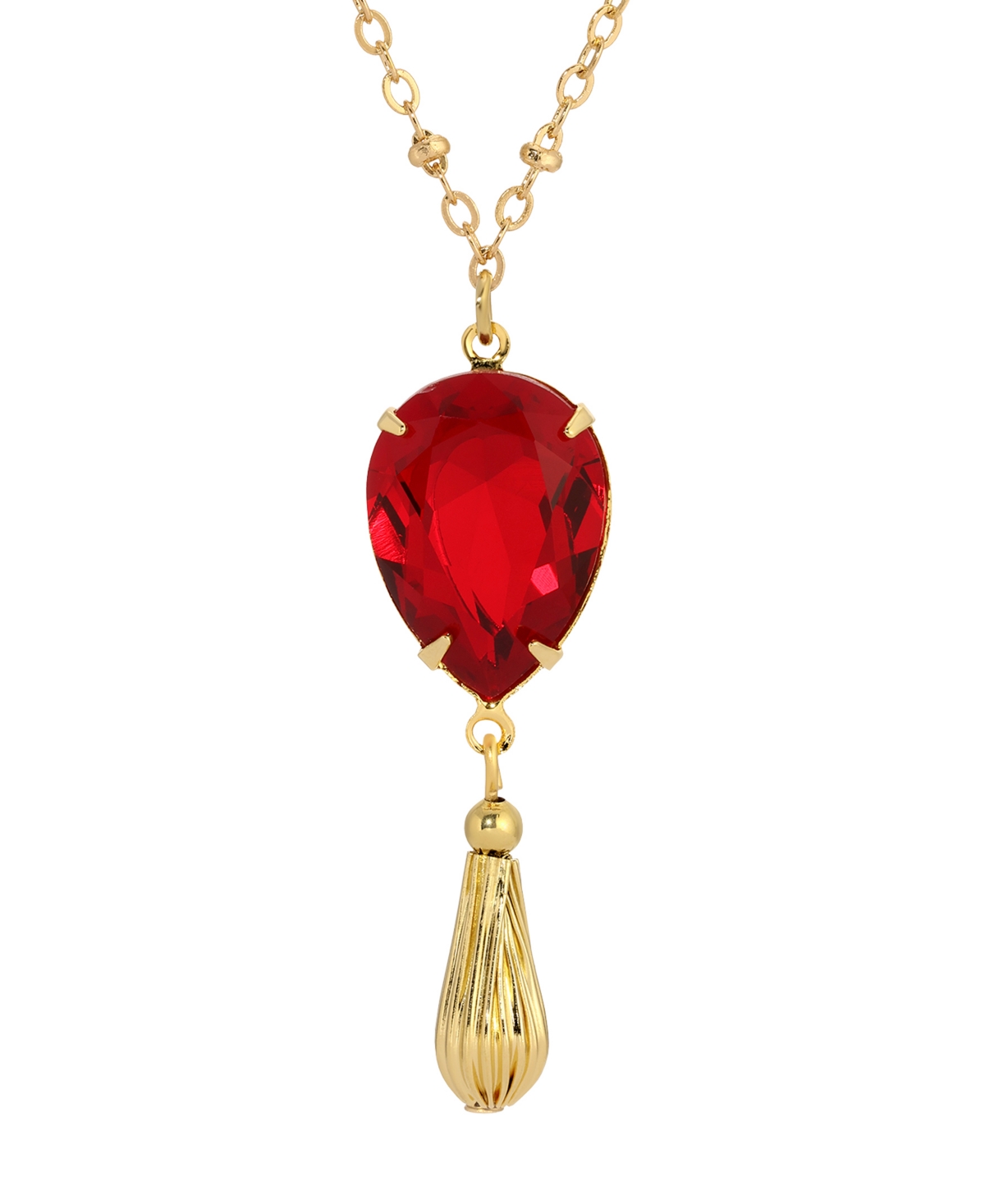 2028 Gold Tone Red Teardrop Crystal Necklace In Red