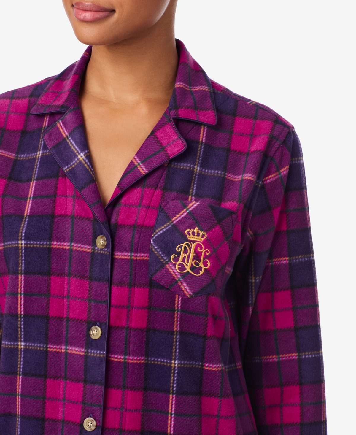 Ralph Lauren Women's Long Sleeves Notch Collar Pajama Set In Multi