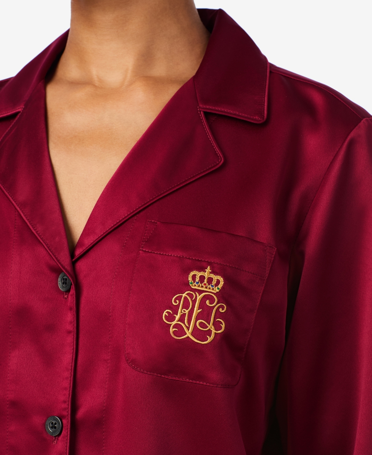Ralph Lauren Women's Long Sleeves Notch Collar Pajama Set In Red