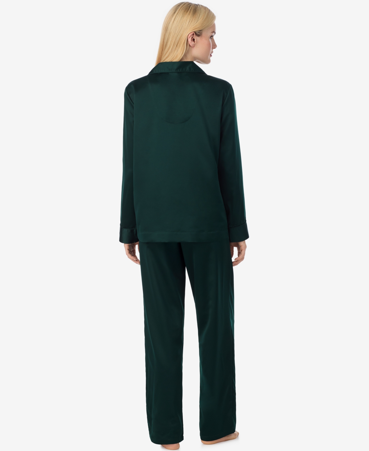 Ralph Lauren Women's Long Sleeves Notch Collar Pajama Set In Green