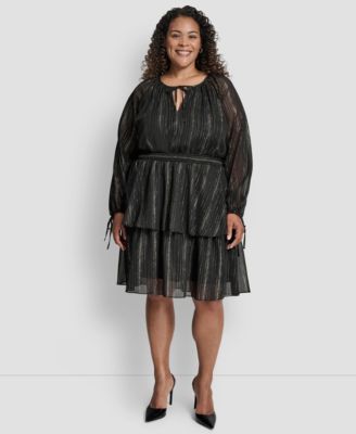 DKNY - Plus Size Long Sleeve Jewel Neck Dress