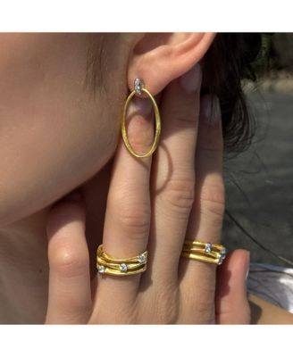 Suzy Levian Golden Helix Sterling Silver Cubic Zirconia Coil Three Row Triple Oval Ring