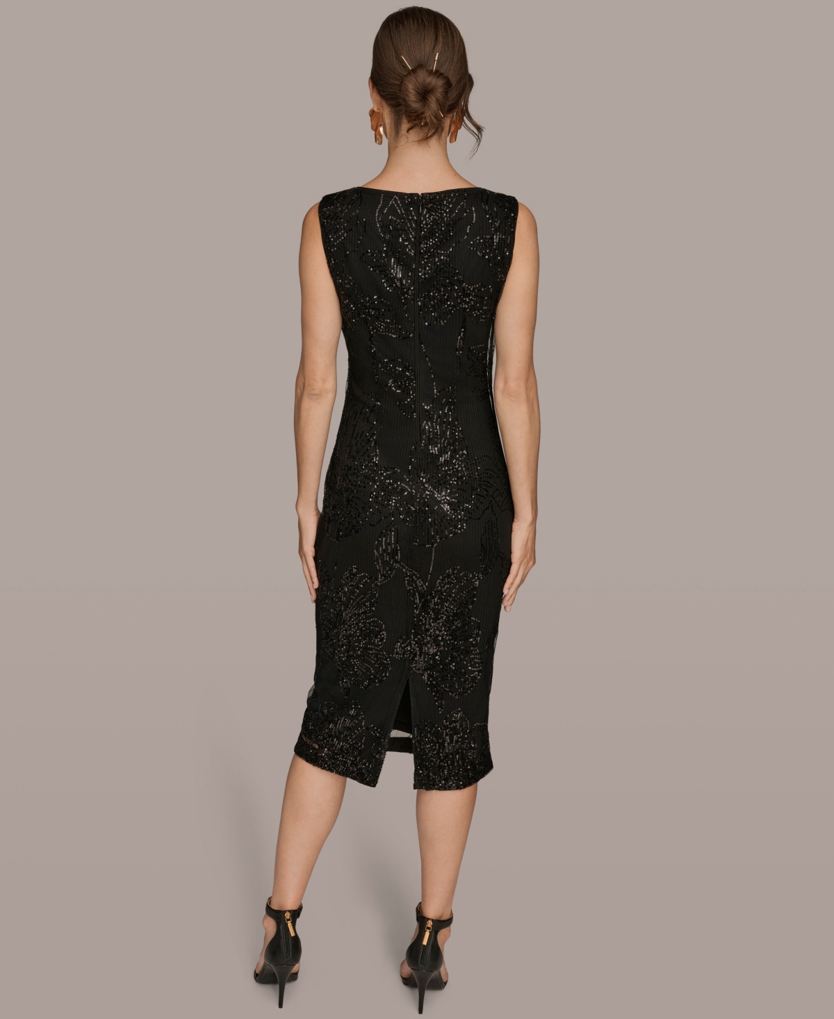 Donna Karan New York Women's Mesh Sequin Sleeveless Midi Dress