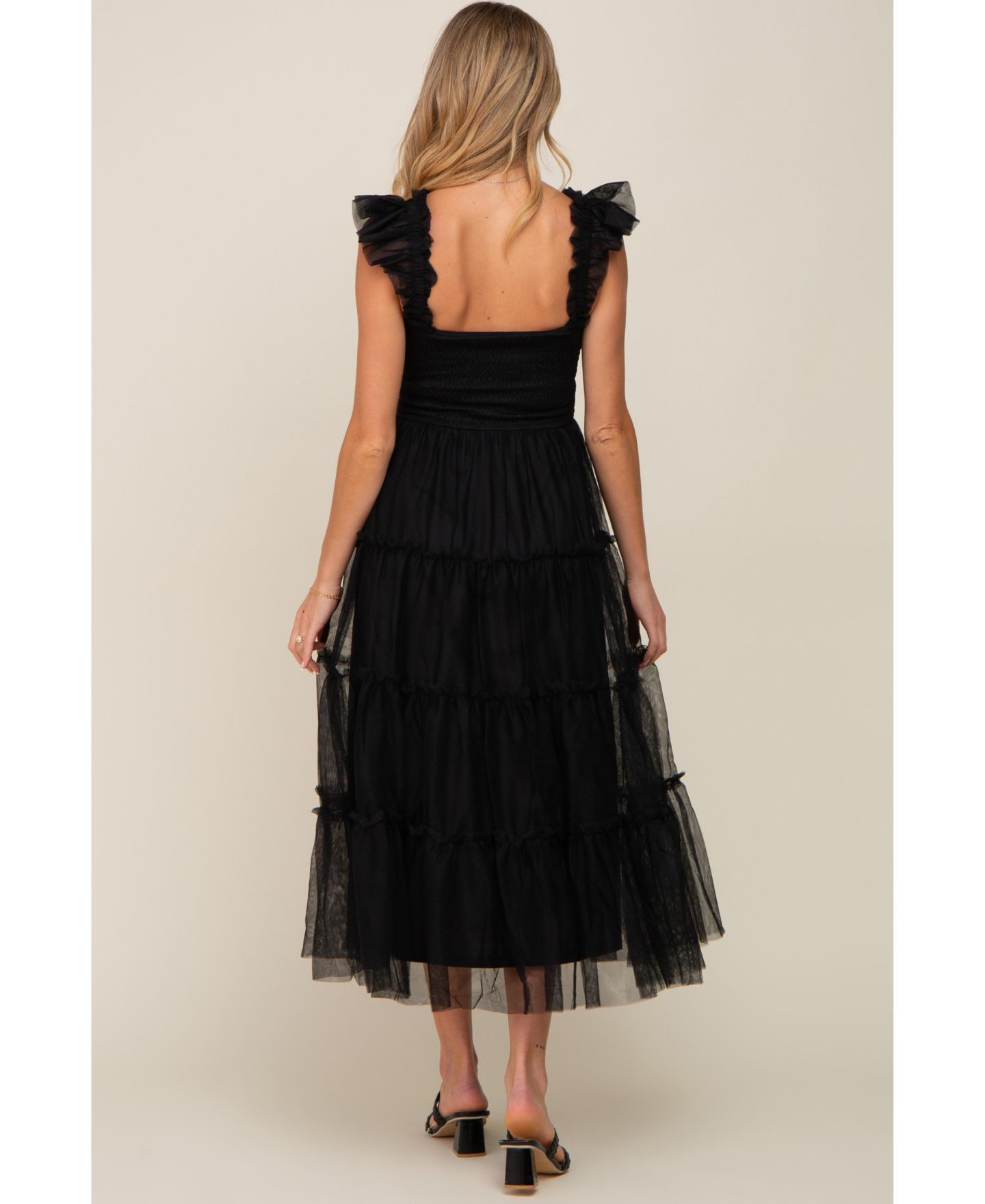 Женское платье Pinkblush Smocked Mesh Ruffle Accent Midi, цвет: Чёрный — фото 8