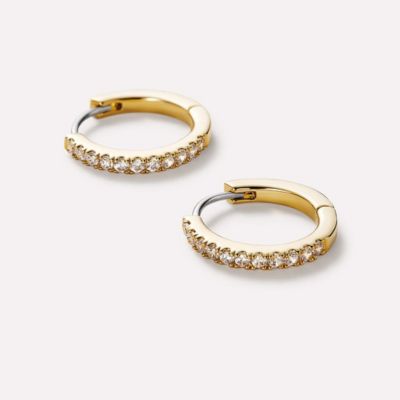 Gold Huggie Hoop Earrings - Pave Huggie Hoops Small
