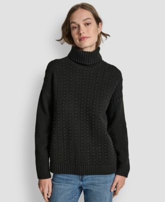 Women's Turtle Neck Bobble Stitch Long Sleeve Sweater