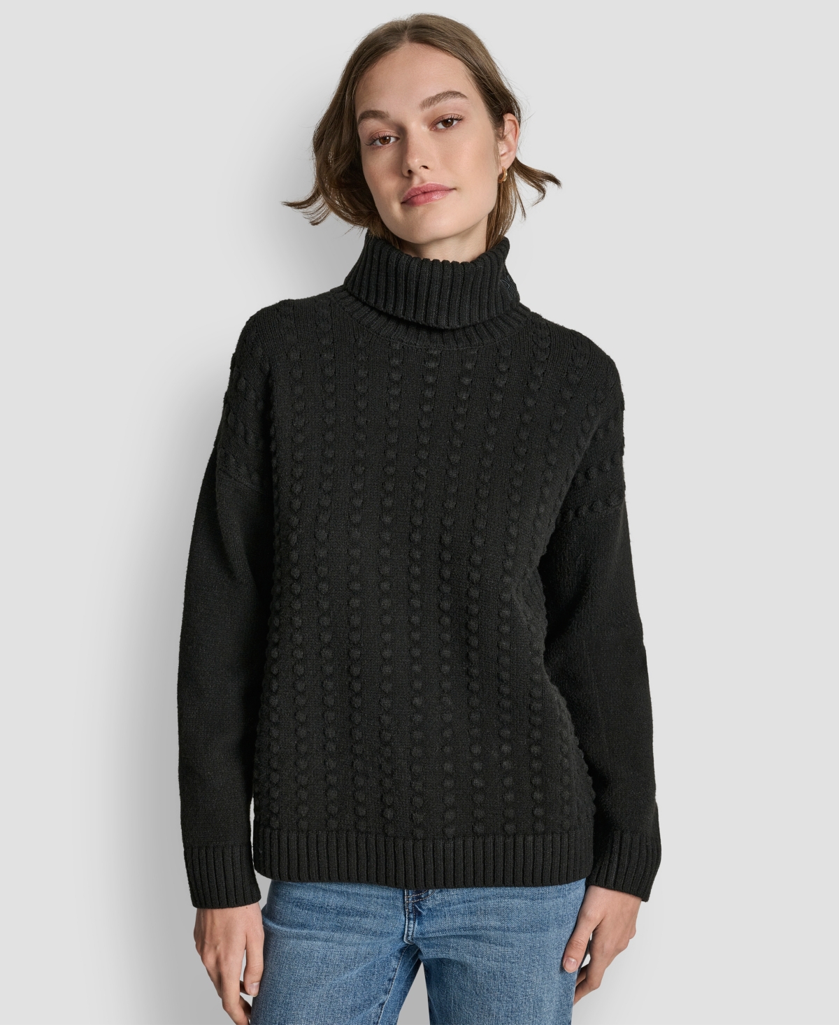 Dkny Jeans Women's Turtle Neck Bobble Stitch Long Sleeves Sweater