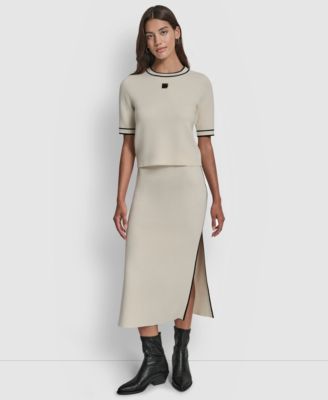 Women's Cropped Color Block Elbow Sleeve Sweater