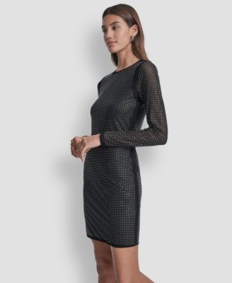 Women's Dome Studs Mesh Long Sleeve Dress