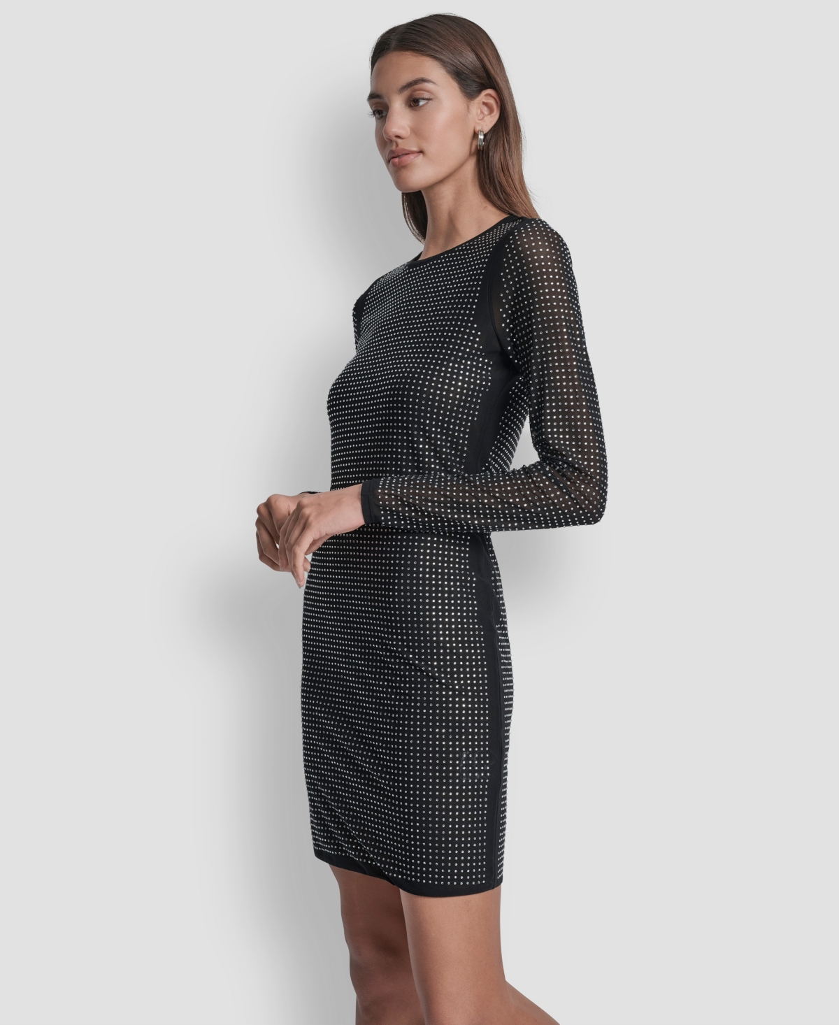 Dkny Jeans Women's Dome Studs Mesh Long Sleeves Dress
