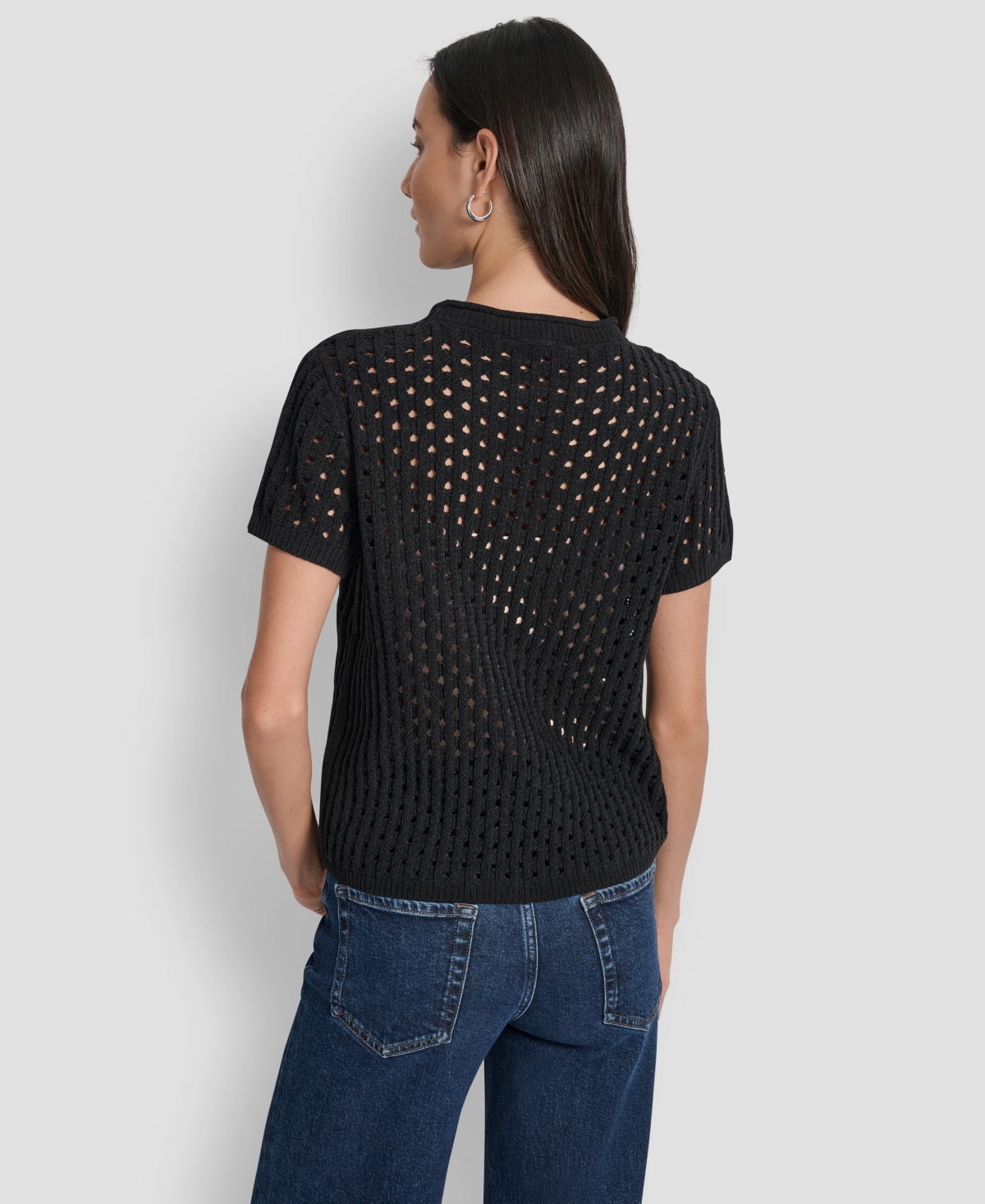 Dkny Jeans Women's Open Stitch Crewneck Short-Sleeve Sweater