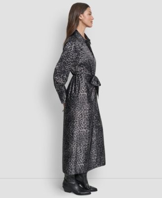 Women's Print Long Sleeve Satin Tie Dress