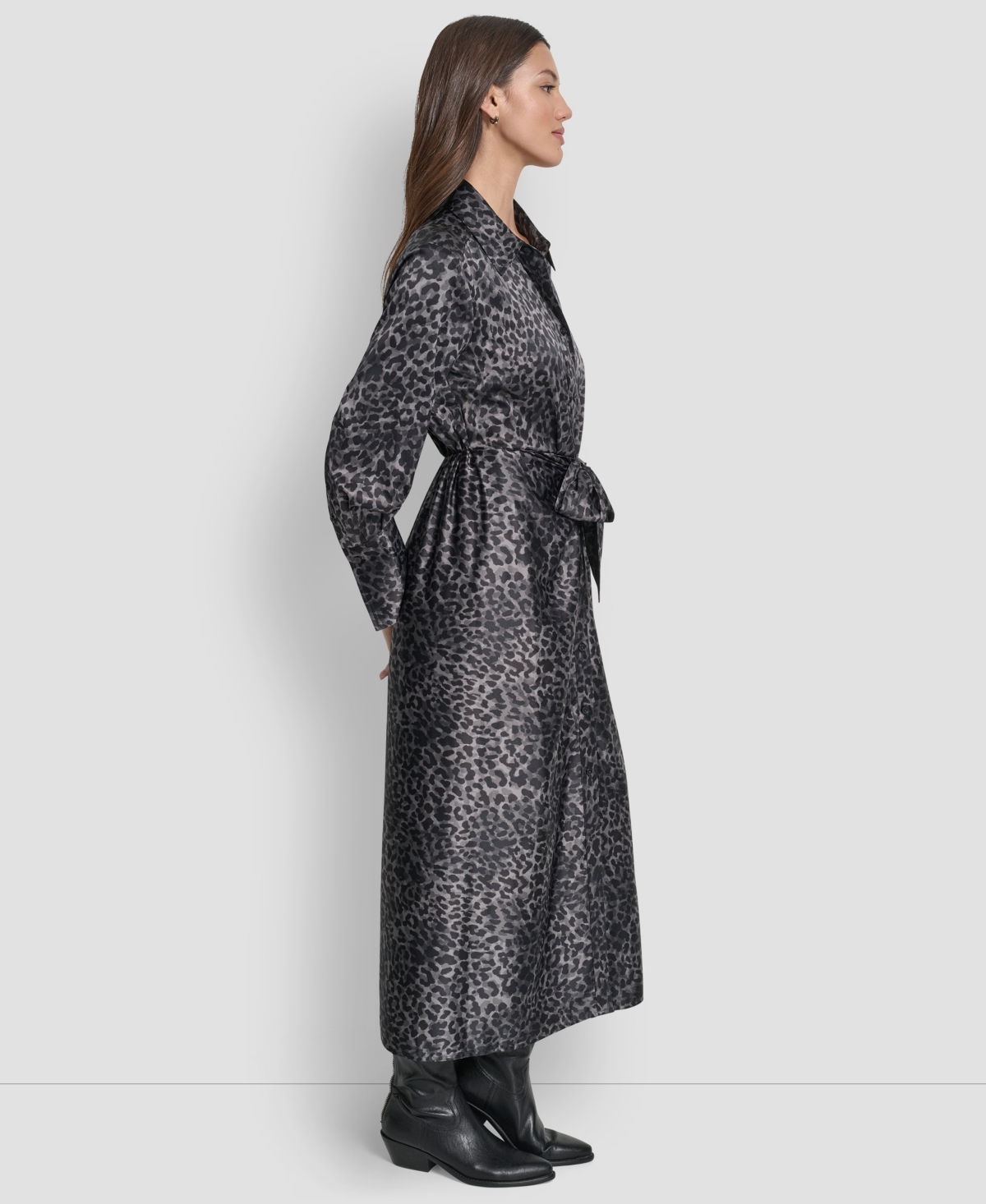 Dkny Jeans Women's Print Long Sleeves Satin Tie Dress