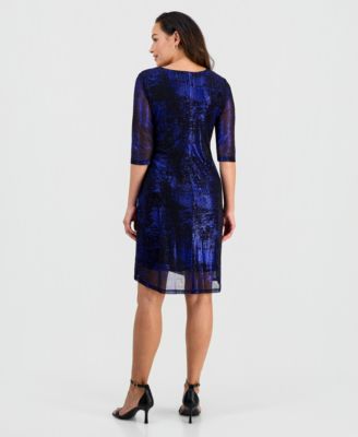 Petite Sparkle Mesh 3/4-Sleeve Sheath Dress