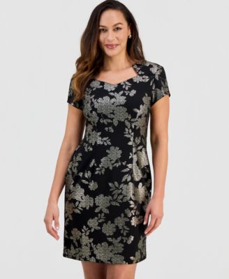 Petite Metallic Floral Print Sheath Dress