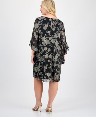 Plus Size Ruffled-Cuff 3/4-Sleeve Dress